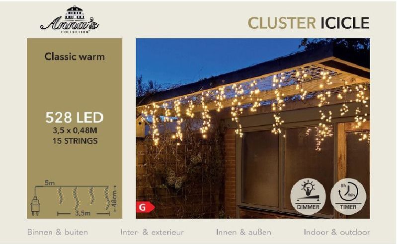Anna's Collection Ijspegelverlichting lichtsnoer - 528 led lampjes - klassiek warm wit - 350 cm