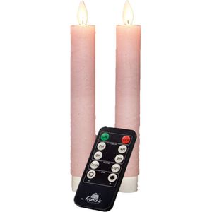 Anna's Collection LED dinerkaarsen - 2x st - lichtroze - 18 cm - met afstandsbediening
