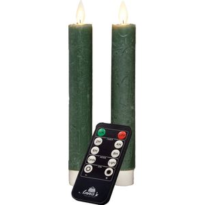 Anna's Collection LED dinerkaarsen - 2x st - jade groen - 18 cm - met afstandsbediening