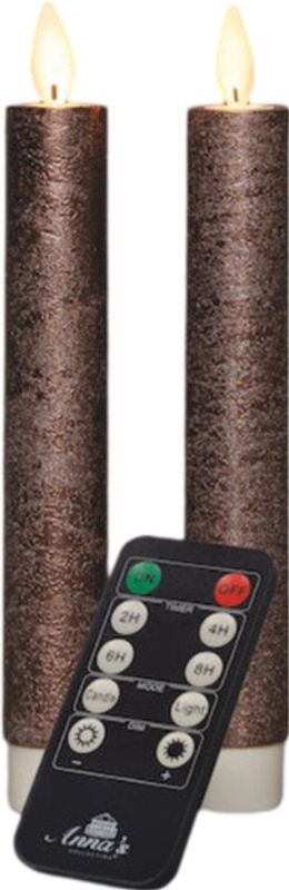 Anna's Collection - Dinerkaars - Brons - Wax LED met Bewegende Vlam - 2 Stuks - 18 cm