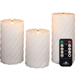 Anna Collection LED kaarsen/stompkaarsen set - 3x st - wit - swirl - afstandsbediening