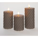 Anna Collection LED kaarsen/stompkaarsen set - 3x st - taupe grijs - swirl - afstandsbediening