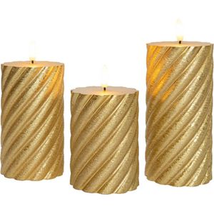 Anna Collection LED kaarsen/stompkaarsen set - 3x st - goud - swirl - afstandsbediening