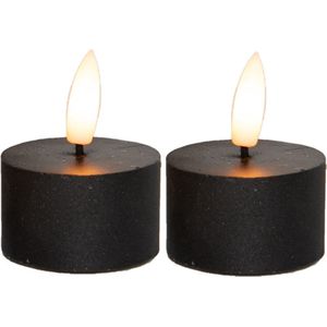 Anna's Collection LED theelichtjes/waxinelichtjes - 2x st - zwart - D4 x H5 cm