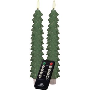 Anna's Collection LED kerstboom dinerkaarsen - 2x st - groen - 23 cm- afstandsbediening