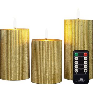 Anna Collection LED kaarsen set ribbel - 3x stuks -goud