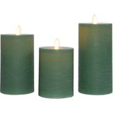 123led - Oplaadbare Led Kaarsen - Jade Groen - 3 Stuks - 7,5 x 10 cm, 12,5 cm, 15 cm