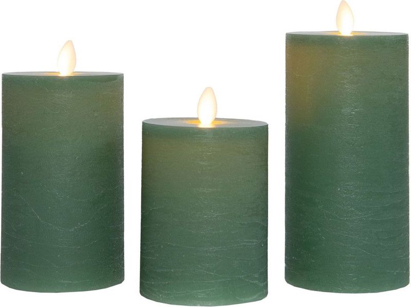 123led - Oplaadbare Led Kaarsen - Jade Groen - 3 Stuks - 7,5 x 10 cm, 12,5 cm, 15 cm