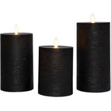 123led - Oplaadbare Led Kaarsen - Zwart - 3 Stuks - 7,5 x 10 cm 12,5 cm 15 cm