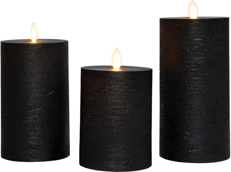 123led - Oplaadbare Led Kaarsen - Zwart - 3 Stuks - 7,5 x 10 cm 12,5 cm 15 cm