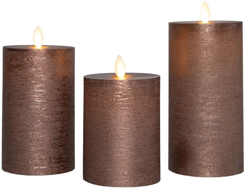Oplaadbare Led Kaarsen - Brons - Set van 3 - 7,5 x 10 cm 12,5 cm 15 cm - Bewegende Vlam