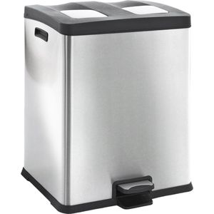 EKO Afvalbak met voetpedaal, inhoud 2 x 30 l, b x h x d = 459 x 636 x 495 mm, roestvast staal, mat