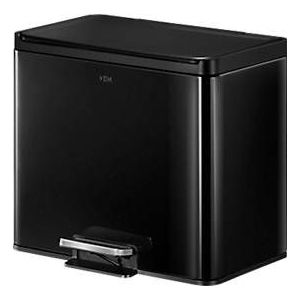EKO Pedaalafvalemmer Recycler, staal, 30 l, 2-voudige afvalbak, zwart