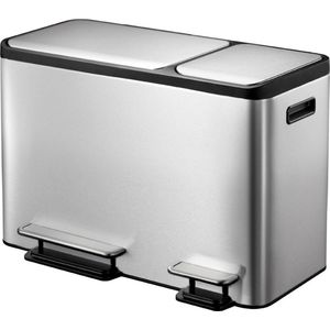 EKO - EcoCasa Recycler pedaalemmer 24+12 liter - stainless steel plastic - mat RVS - Prullenbak