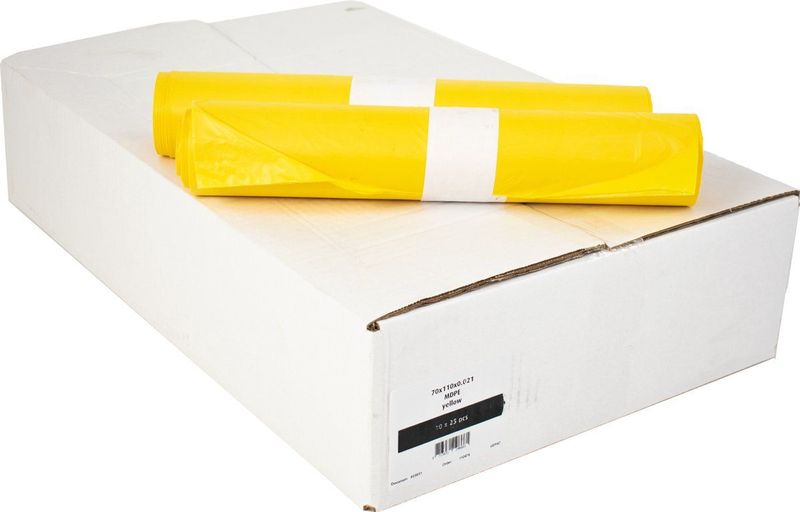 Gele Vuilniszakken Medium-Dikte 70x110 cm, 0.021 mm - 250 Stuks (10 Rollen)