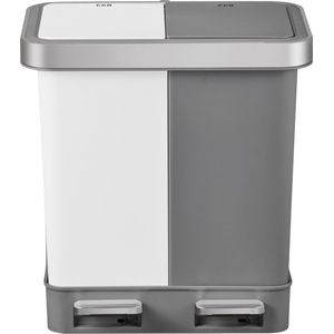 EKO Hana Duo Recycling pedaalemmer 10+10 liter Stainless steel Plastic wit, grijs Prullenbak