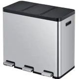 EKO - Essential 1 Recycler pedaalemmer 20+20+20 liter - Stainless Steel Plastic - mat RVS - Prullenbak