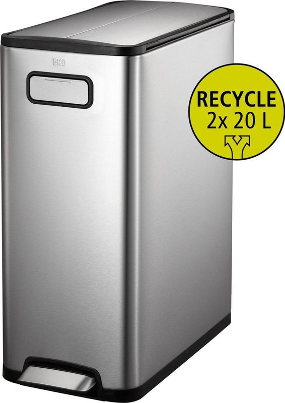 EKO - Ecofly - Pedaalemmer - Zilvermat RVS - 2x20 liter - Afvalscheiding