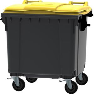Afvalcontainer 1100 liter grijs/geel 4 wielen