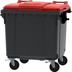 Afvalcontainer 1100 liter grijs/rood 4 wielen
