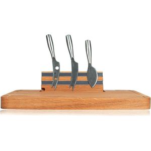 Boska Party Cheese Set - Kaasplank met messen - Luxe Europees Eikenhouten Serveerplank met Magneetstrip - Bruin - 34,2 cm