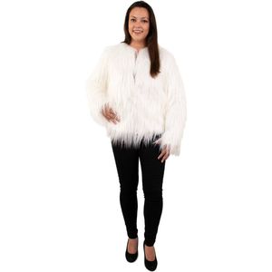 PartyXplosion - Eskimo Kostuum - Langharige Yeti Jas Met Lampjes Vrouw - Wit / Beige - Maat 40-42 - Kerst - Verkleedkleding