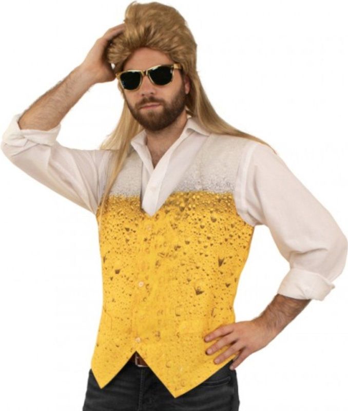 Gilet - Geel/Wit - Heren - Bier Patroon - Polyester