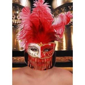 Oogmasker - Venetiaans - Gran gala - Oranje, wit en goud - Met veren