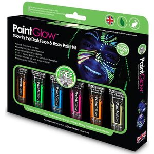 Face/Body paint set - 6x13 ml - neon/glow in the dark/black light - schmink/make-up - waterbasis