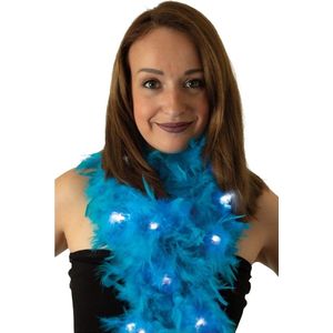 Boa met LED verlichting - Blauw - 180 cm - Veren verkleed boa van 50 grams - met batterijen - Verkleed boa
