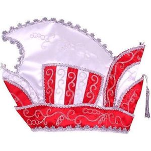 Prins Carnaval muts - heren - rood/wit - Prinsenmuts - luxe prinsensteek