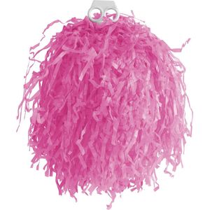 Cheerballs/pompoms - 1x - roze - met franjes en ring handgreep - 33 cm