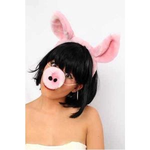 Diadeem - varkensoren en neus - roze - haarband - varken accessoires