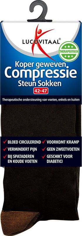Lucovitaal - Koper Geweven Compressie Steun Sokken - Zwart - Maat 42-47