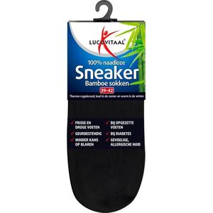 Lucovitaal - Bamboe Sneakersok - Zwart - 12 paar