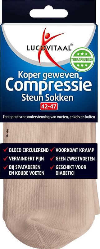 Lucovitaal - Compressie Koper Sok - Beige - Geweven - Steunkousen