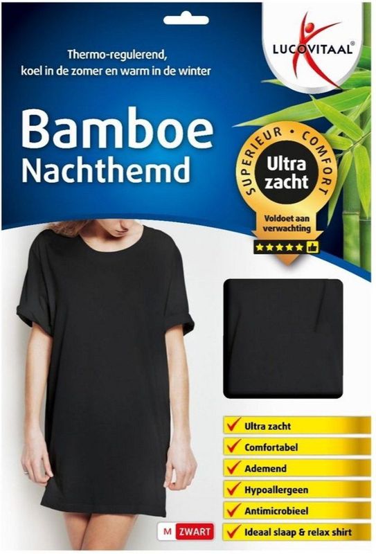 Lucovitaal - Bamboe Nachthemd - Zwart - 1 stuk