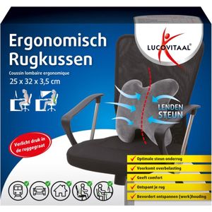 Lucovitaal - Ergonomisch Rugkussen - Zwart - Foam - 25x32x3,5 cm