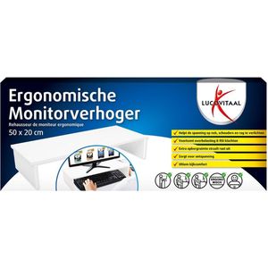 Lucovitaal - Ergonomische Monitorverhoger - Wit - Hout - 50x20 cm