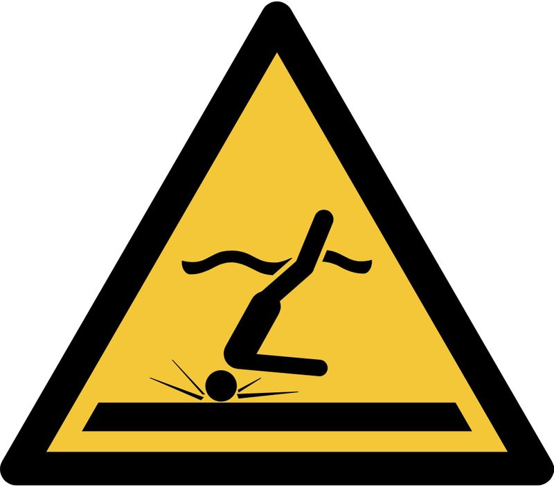 Pictogram bordje Waarschuwing: ondiep water | 300 * 264 mm - verpakt per 2 stuks