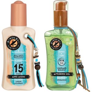 Byron Bay Anti Aging Lotion Gelspray SPF 15 & Aftersun Cooling Aloe Vera Gel - 2x 200ml