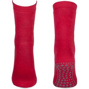 Basset - Antislip Sokken - Rood - Katoenen Grip Sokken - 1 Paar - Tegen Uitglijden