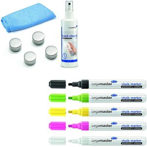 Glasboard-starterkit Legamaster 7-12500, 4 magneten, 5 krijtstiften, 1 doekje, 1 spray