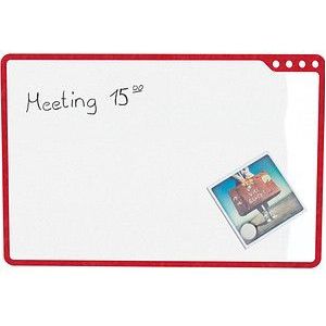 PLAYROOM Whiteboard PLAYBOARD, e3-emaillierter Stahl, weiß, Recycling-PET-Rahmen rot, B 750 x H 500 mm