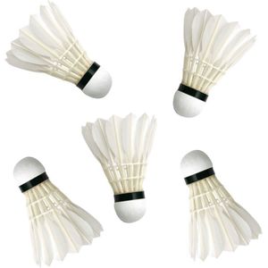 Set van 5x stuks badminton shuttles met veertjes wit 9 x 6 cm - Badmintonshuttles