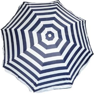 Parasol - blauw/wit - gestreept - D120 cm - UV-bescherming - incl. draagtas