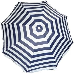 Parasol - blauw/wit - gestreept - D160 cm - UV-bescherming - incl. draagtas