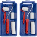 Lakroller schilderset 5 en 10 cm extra fijn met verfbak en beugel - Verfset - Schuim rollers