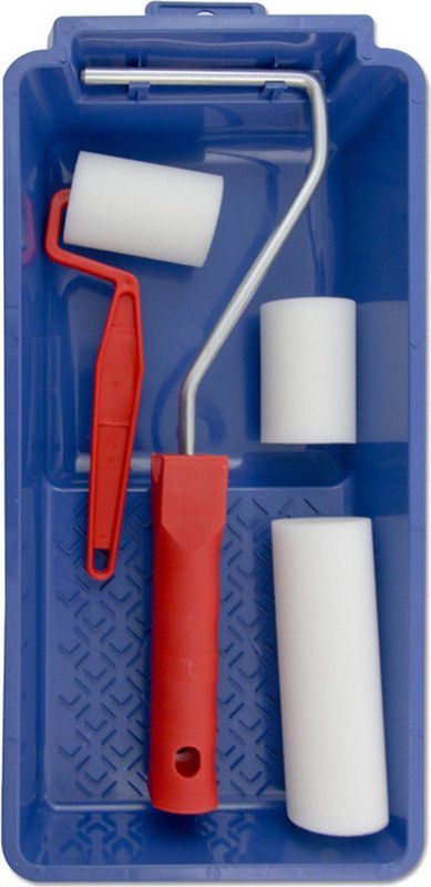 Lakroller schilderset 5 en 10 cm extra fijn met verfbak en beugel - Verfset - Schuim rollers