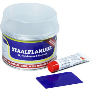 Mondial staalplamuur 485gr met verharder | Voor hout, metaal, beton en diverse kunststoffen | 2K, sneldrogend & ijzersterk